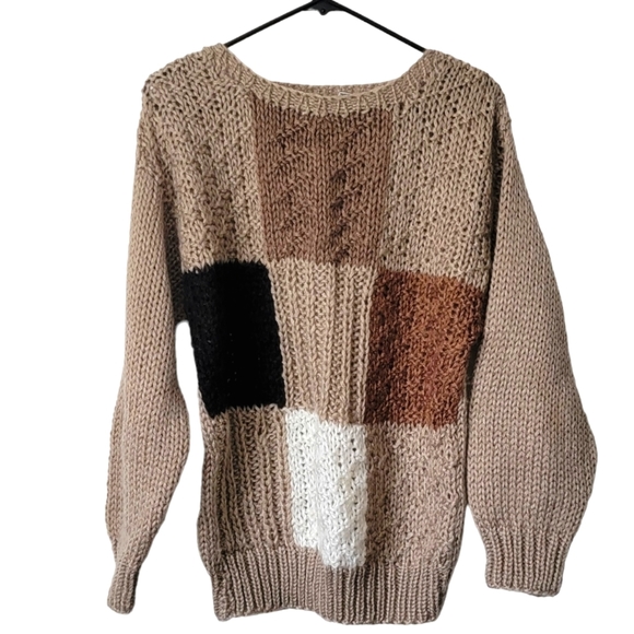 Christina's Sweaters - Vintage 90s color block  knitted neutral color  sweater size medium